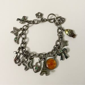 Silver Tone Charm Bracelet with Colorful Accents
